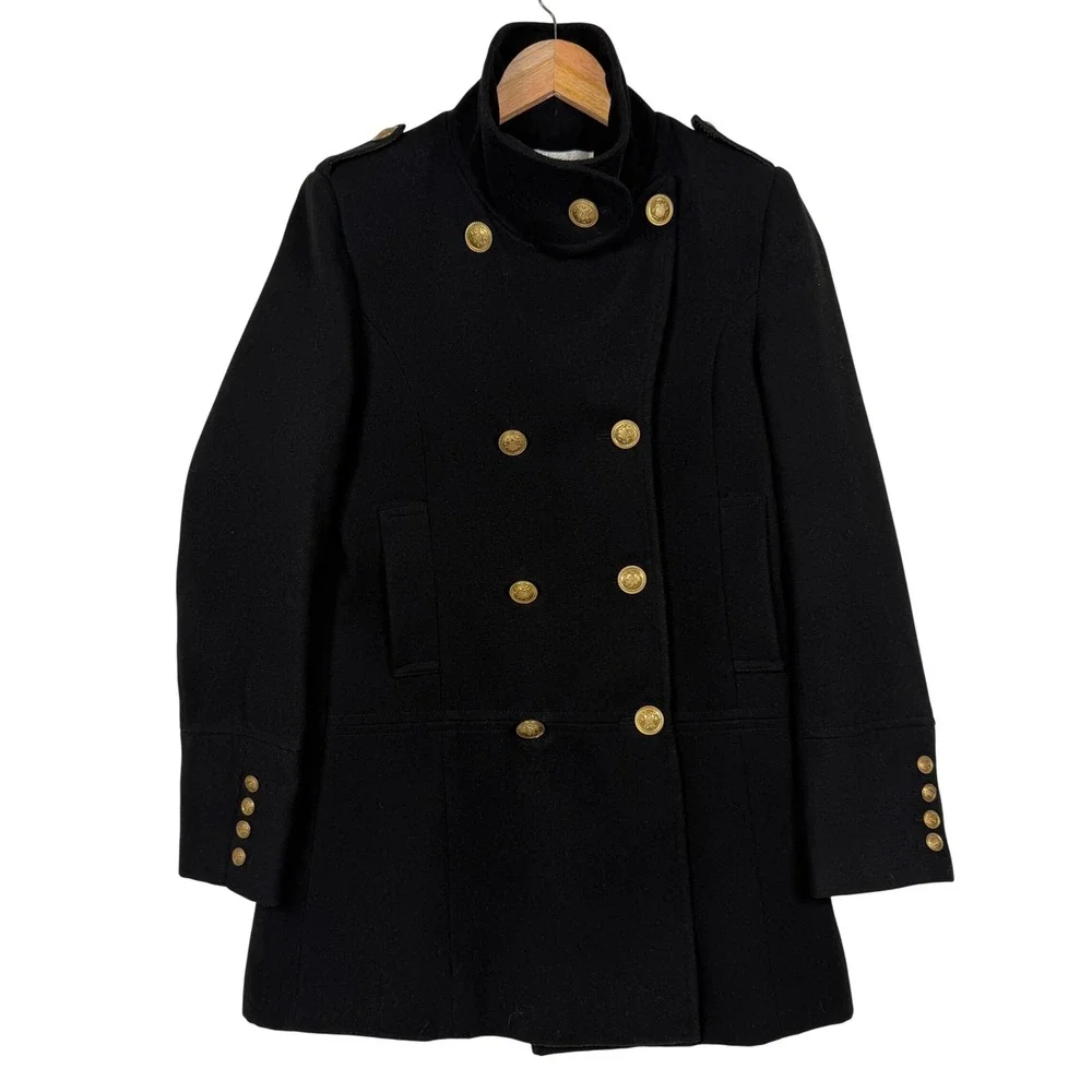 Miss Posh Black Wool Blend Double Breasted Military Peacoat Gold Buttons‎ Size M